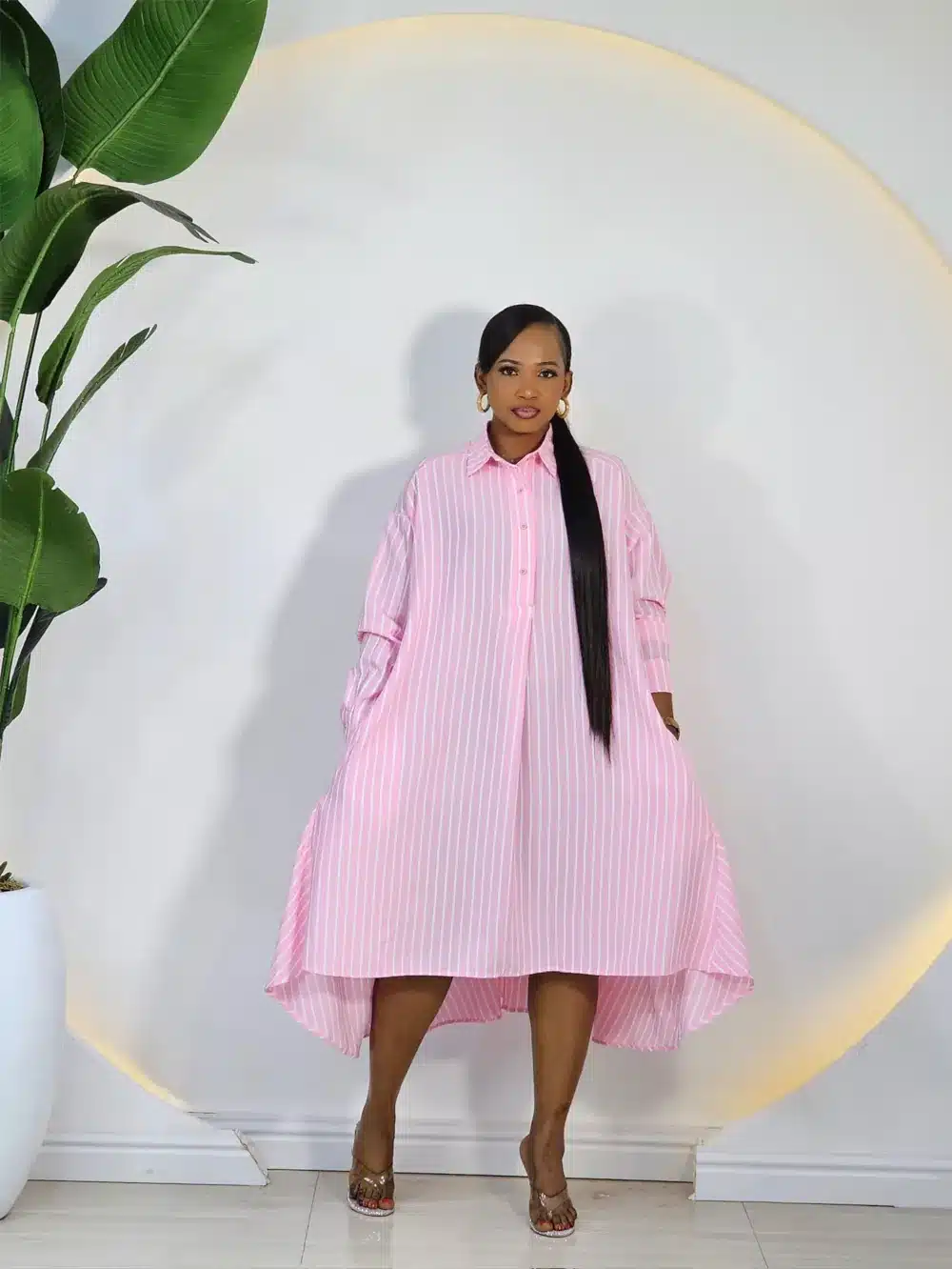 STRIPE DEEP HEM SWING DRESS