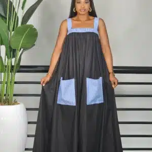 2 TONE STRIPE POCKET & SPAG MAXI DRESS - Image 2