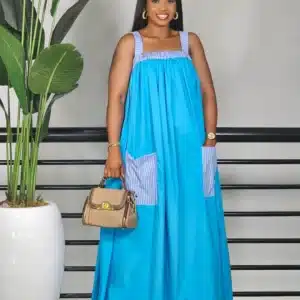 2 TONE STRIPE POCKET & SPAG MAXI DRESS - Image 8