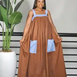 2 TONE STRIPE POCKET & SPAG MAXI DRESS - Image 3