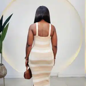 2 TONE STRIPE SIDE SLIT KNIT DRESS - Image 6