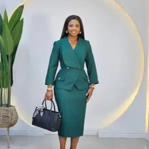 BOLD COLLAR PEPLUM BUTTON DRESS - Image 2