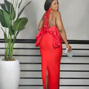 BOW BACK HALTER NECK BANDAGE DRESS - Image 4