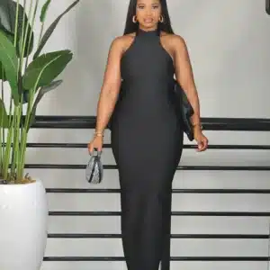 BOW BACK HALTER NECK BANDAGE DRESS - Image 3