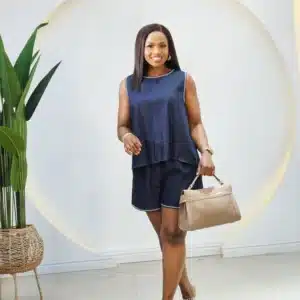 DENIM BACK BUTTON TOP & SHORT