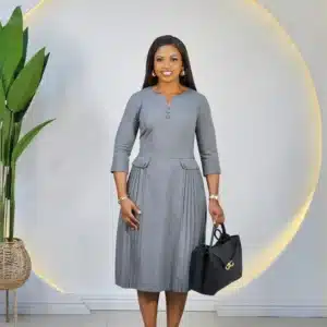 DOUBLE SIDE PLEAT FALSE POCKET DRESS