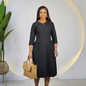 DOUBLE SIDE PLEAT FALSE POCKET DRESS - Image 3