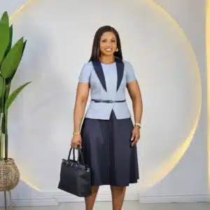 FALSE COLLAR 2 TONE PEPLUM DRESS - Image 2