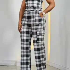 PLAID CARGO SPAG JUMPSUIT - Image 4