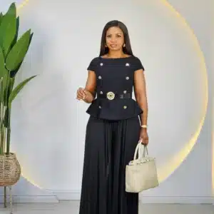 PLEATED DOUBLE BREASTED PEPLUM JUMPSUIT