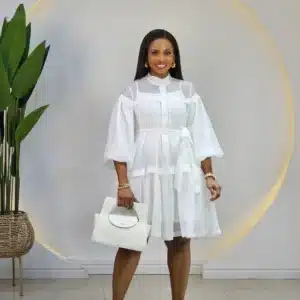 PUFF SLEEVE KNOT HEM DRESS - Image 4