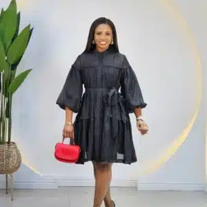 PUFF SLEEVE KNOT HEM DRESS - Image 2