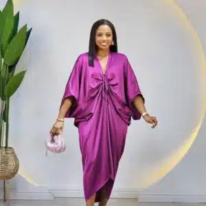 SATIN CHEST KNOT MIDI ABAYA - Image 3