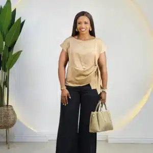 SIDE DRAPE CAP SLEEVE SATIN TOP - Image 2