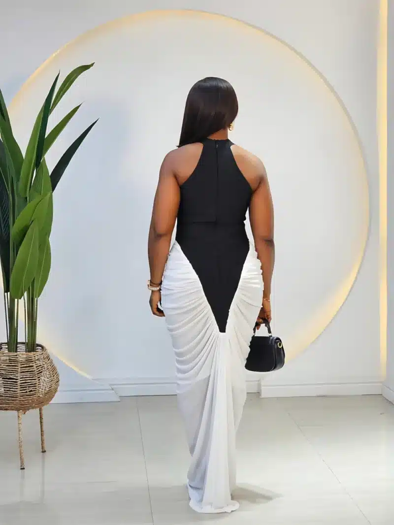 2 TONE HALTER NECK RUCH DRESS - Image 3