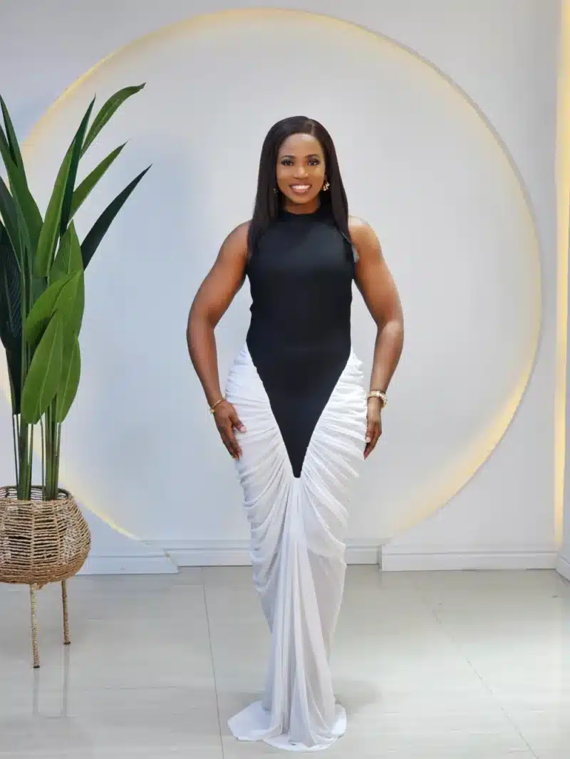 2 TONE HALTER NECK RUCH DRESS