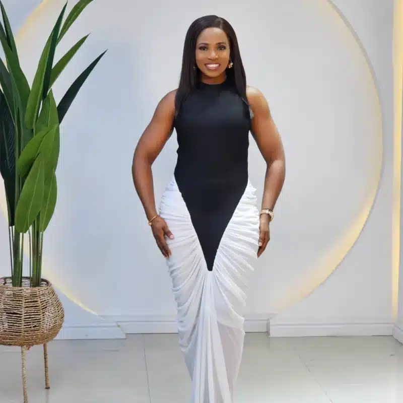 2 TONE HALTER NECK RUCH DRESS