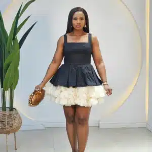 2 TONE RUFFLE HEM BANDAGE DRESS