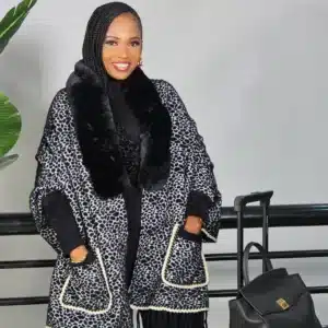 ANIMAL PRINT FUR FRINGE PONCHO