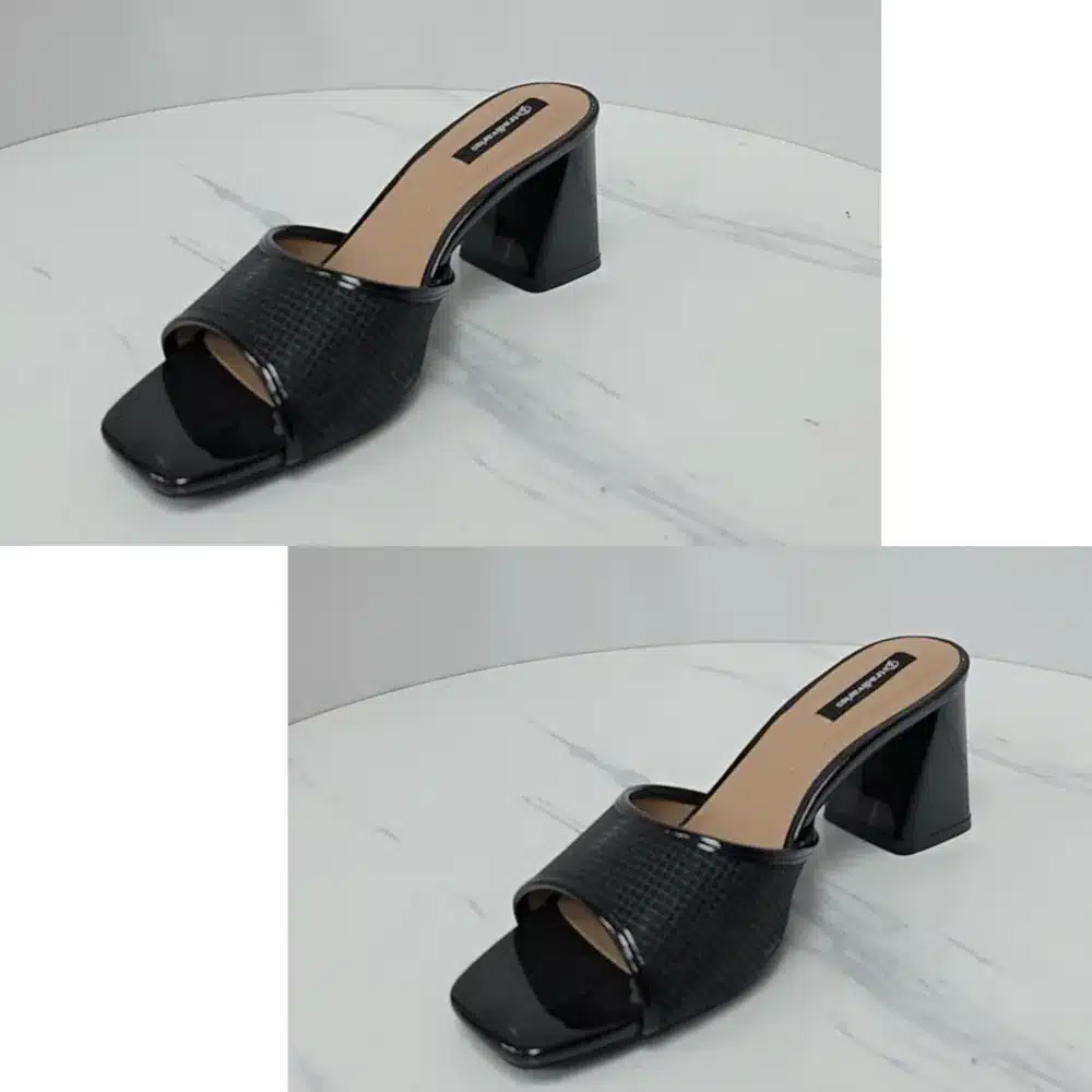 BLOCK HEEL SHIMMER TOP MULES