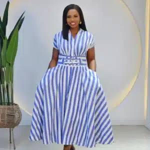 BOLD STRIPE FLARE BUCKLE DRESS 2564
