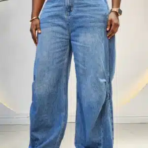 KNEE DETAILED PALAZO MOM JEANS - Image 2