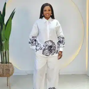 LINEN EMBRIODERY HEM PANT SET