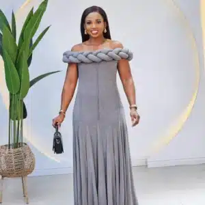 PLEATED OFF SHOULDER MAXI DRESS