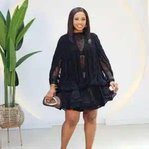 TISSUE MESH HEM DRESS