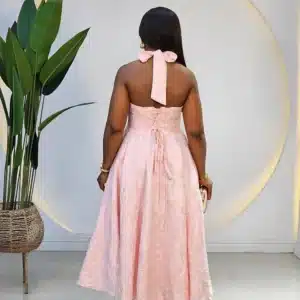 DAMASK PRINT HALTER NECK DRESS - Image 5