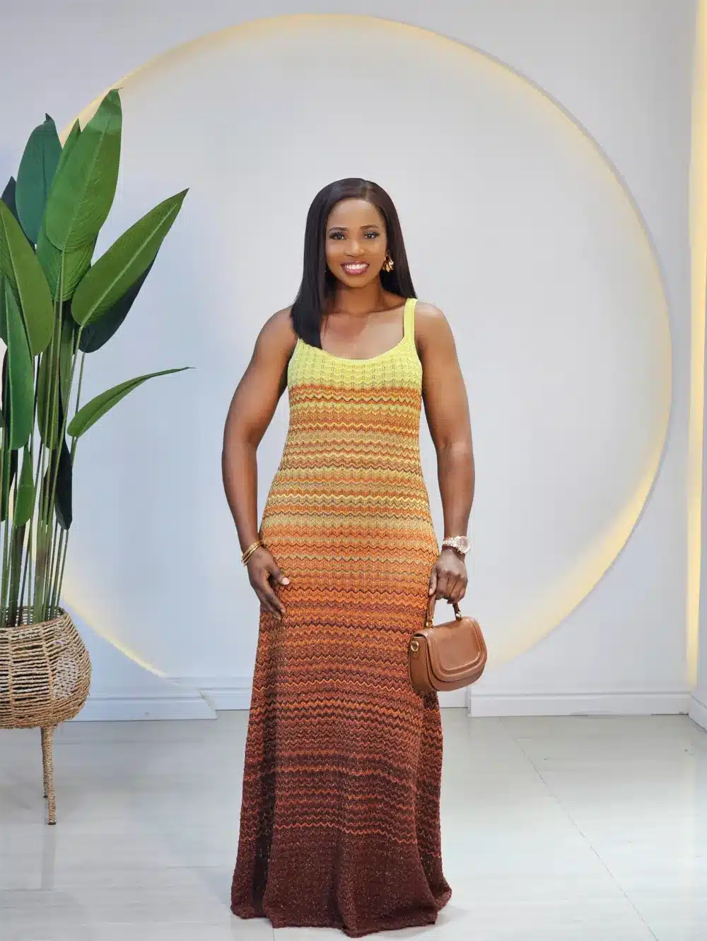 KNIT GLITTERS ZIGZAG PRINT DRESS