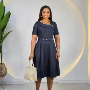 SLANT NECK CASEMENT PLEAT DRESS