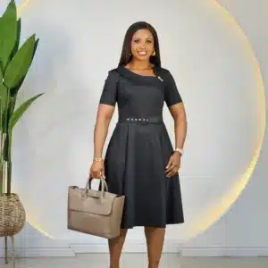 SLANT NECK CASEMENT PLEAT DRESS - Image 2