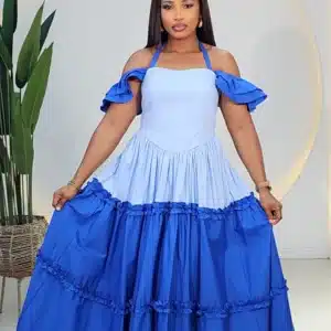 2-TONE HALTER NECK GYPSY DRESS