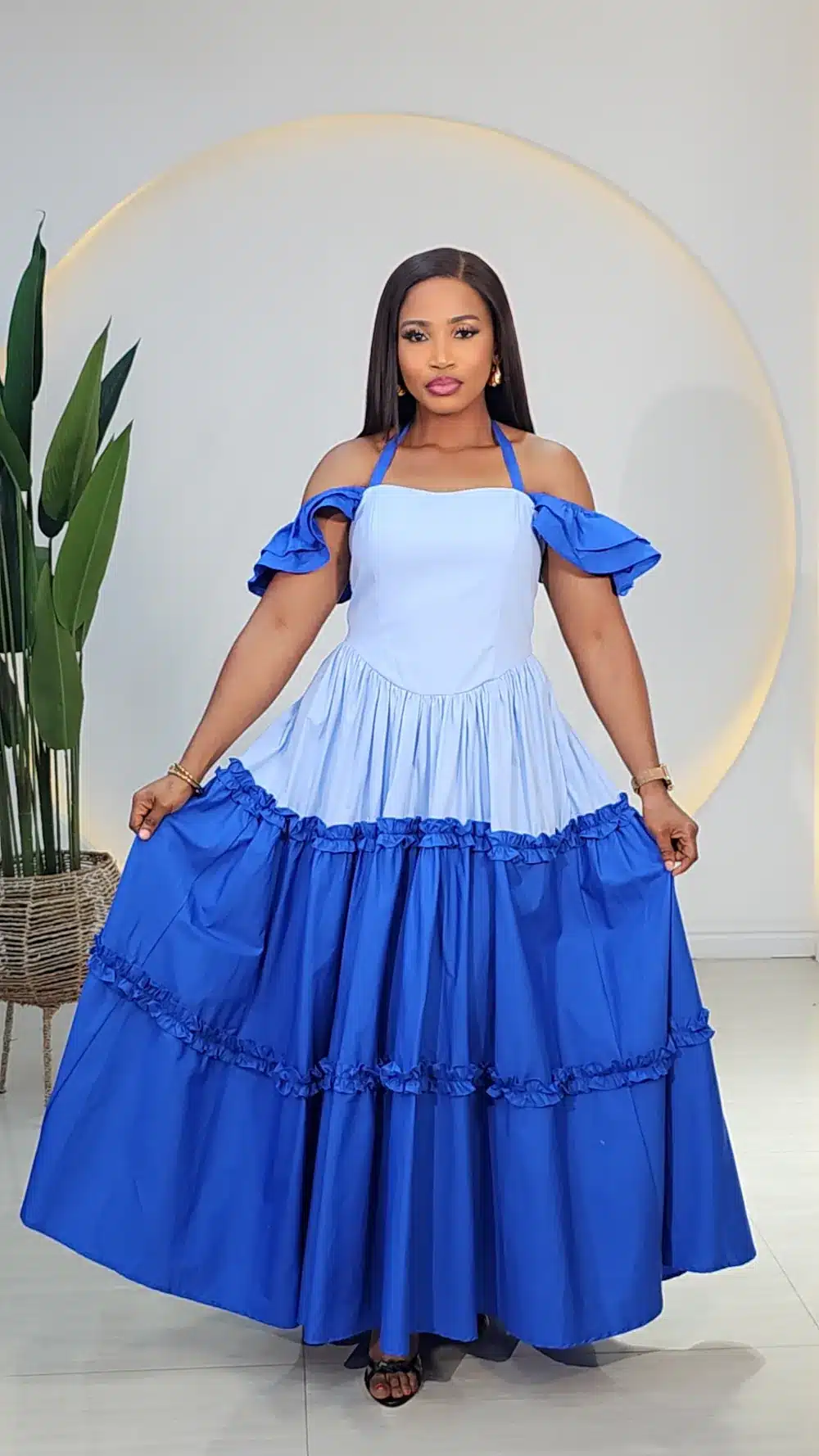 2-TONE HALTER NECK GYPSY DRESS