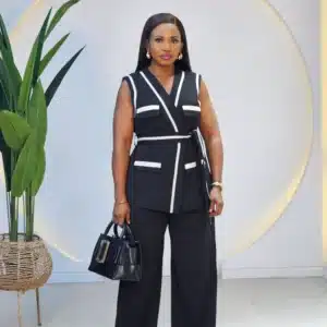 BLACK TRIM SLEEVELESS BLAZER & PANT SET