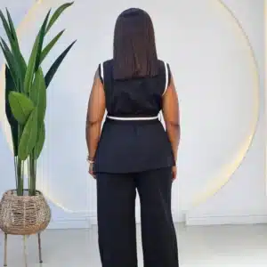 BLACK TRIM SLEEVELESS BLAZER & PANT SET - Image 7