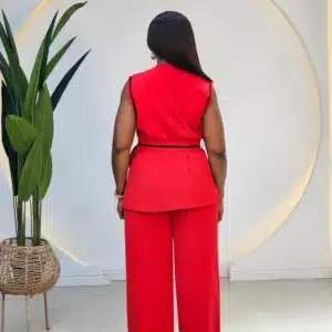 BLACK TRIM SLEEVELESS BLAZER & PANT SET - Image 8