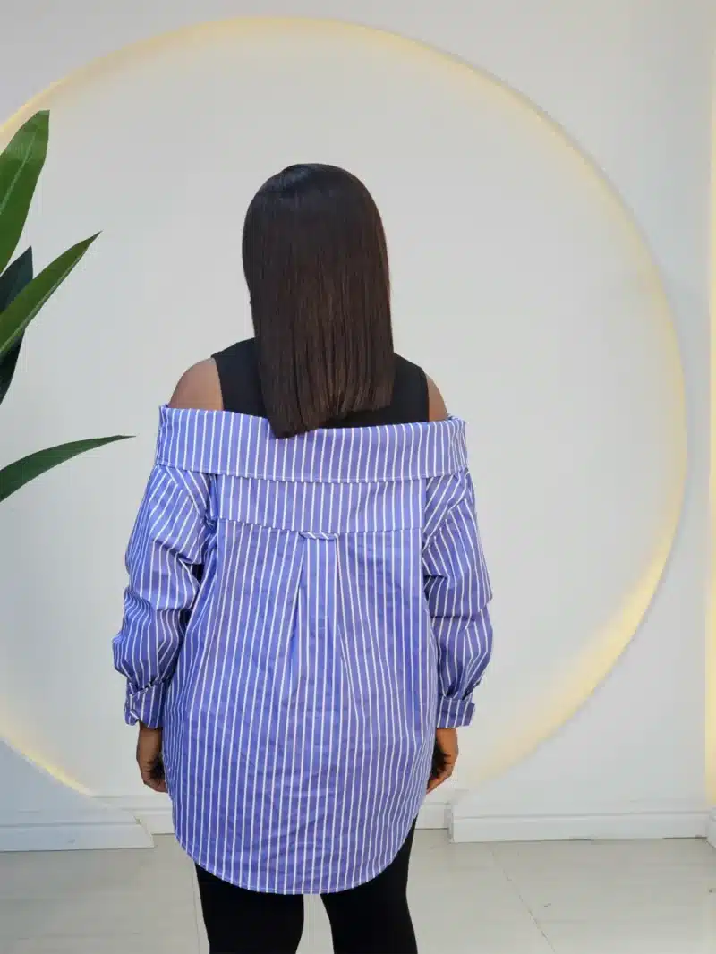 COLD SHOULDER STRIPE BUTTON SHIRT - Image 4