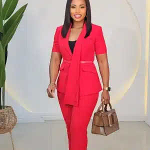 COLLAR DRAPE BLAZER & PANT SET