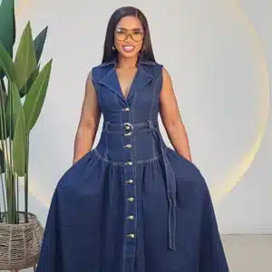 DENIM BUTTON DOWN HEM DRESS 24069