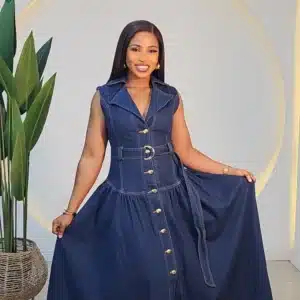 DENIM BUTTON DOWN HEM DRESS 24069 - Image 2