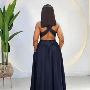 DENIM CROSS BACK SKIRT SET - Image 2