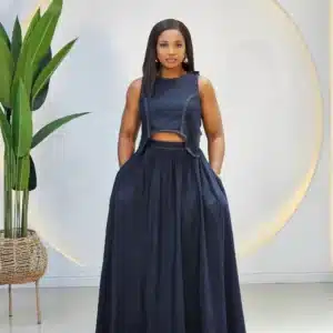 DENIM CROSS BACK SKIRT SET