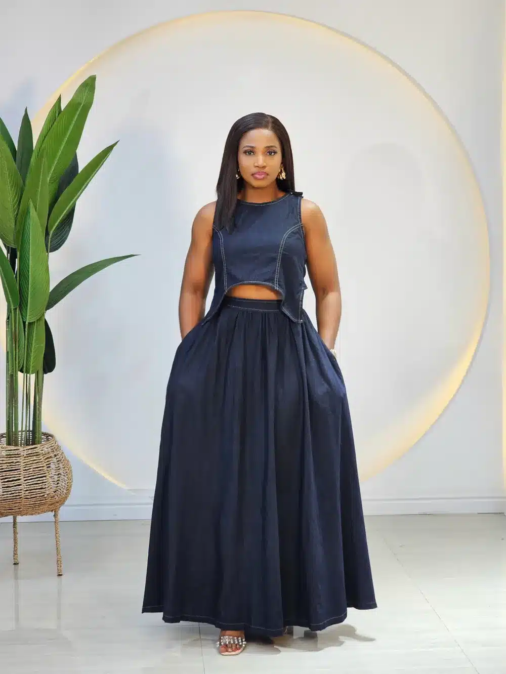 DENIM CROSS BACK SKIRT SET