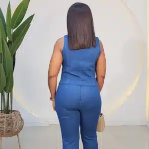 DENIM FALSE BUTTON JACKET & PANT SET - Image 3