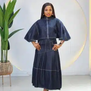 DENIM PONCHO TOP & FLARE SKIRT 2710