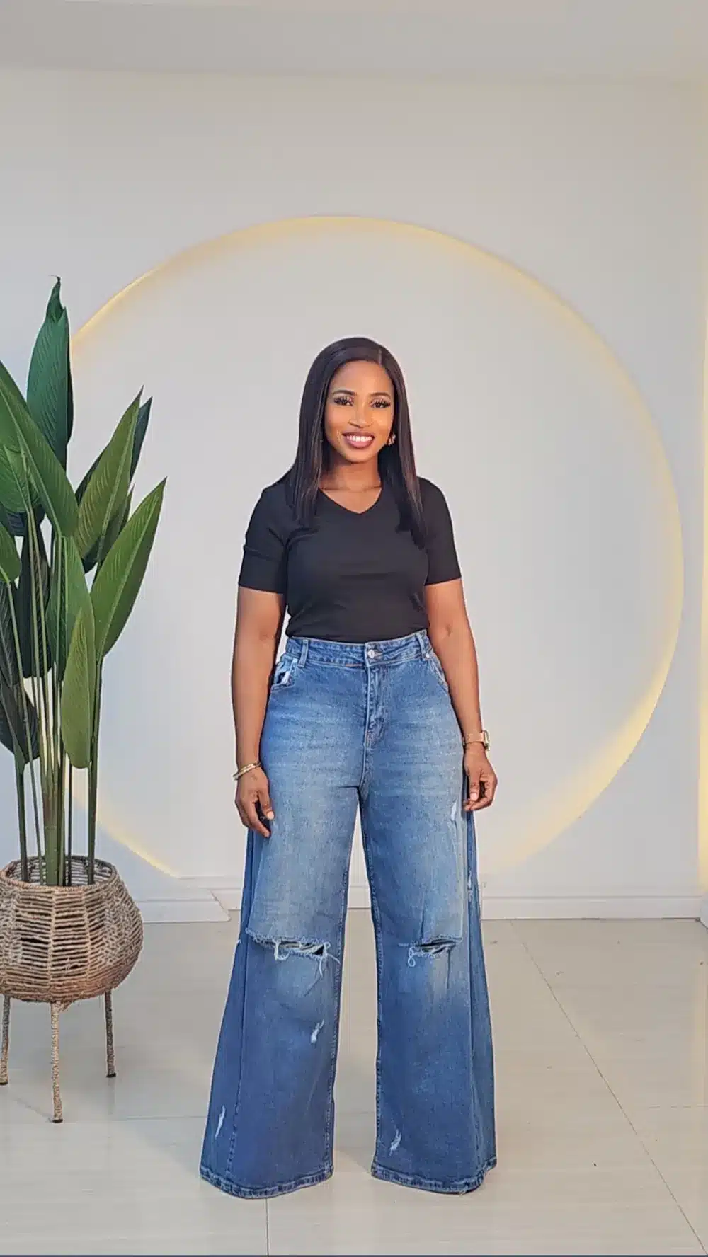 DOUBLE RIPPED PALAZZO MOM JEANS