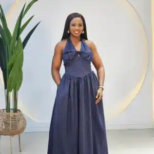 STRIPE HALTER NECK MAXI