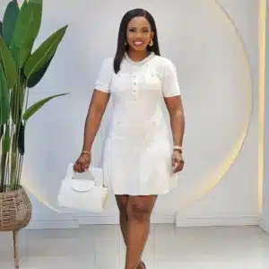 KNIT PEARL NECK DETAIL DRESS